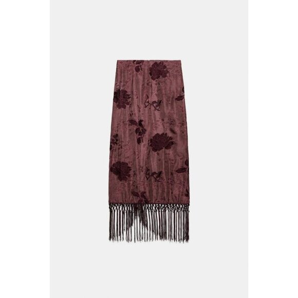 ZARA EMBROIDERED FRINGED WRAP SKIRT - Picture 5 of 6